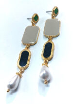 Επίχρυσα σκουλαρίκια Angelo Barreta με σμάλτο & πέρλα σταγόνα E5745GREEN - Image 2
