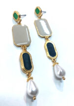 Επίχρυσα σκουλαρίκια Angelo Barreta με σμάλτο & πέρλα σταγόνα E5745GREEN - Image 3