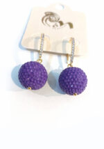 Σκουλαρίκια κρεμαστά χειροποίητα από ορείχαλκο επιχρυσωμένο με ζιργκόν και μωβ πέτρα με στρας  S2355 - Image 5