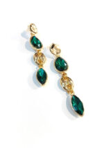 Σκουλαρίκια μακριά χειροποίητα από ορείχαλκο επιχρυσωμένο με κρυστάλλινη πράσινη πέτρα S2336-GREEN - Image 4