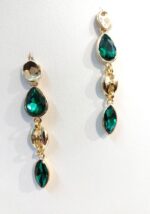 Σκουλαρίκια μακριά χειροποίητα από ορείχαλκο επιχρυσωμένο με κρυστάλλινη πράσινη πέτρα S2336-GREEN - Image 5