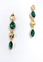 Σκουλαρίκια μακριά χειροποίητα από ορείχαλκο επιχρυσωμένο με κρυστάλλινη πράσινη πέτρα S2336-GREEN - Image 3