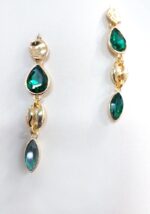 Σκουλαρίκια μακριά χειροποίητα από ορείχαλκο επιχρυσωμένο με κρυστάλλινη πράσινη πέτρα S2336-GREEN - Image 2