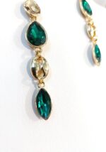 Σκουλαρίκια μακριά χειροποίητα από ορείχαλκο επιχρυσωμένο με κρυστάλλινη πράσινη πέτρα S2336-GREEN