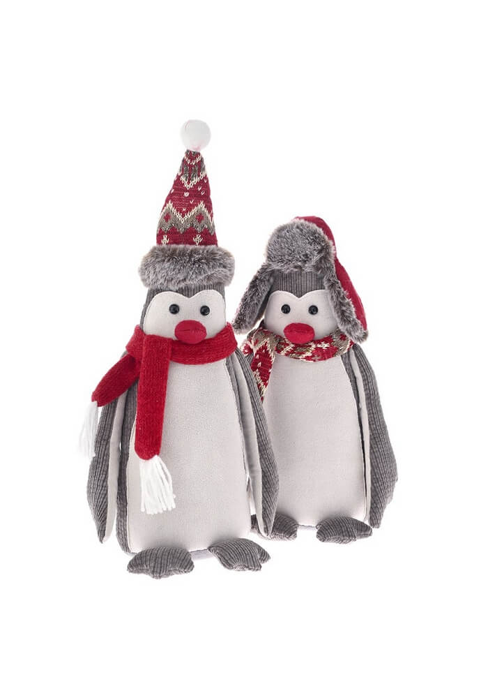 81381 ΚΟΚΚΙΝΟ-ΓΚΡΙ ΥΦΑΣΜΑΤΙΝΟ ΖΕΥΓΑΡΙ ΠΙΓΚΟΥΙΝΩΝ Σετ/2τεμ 15Χ13Χ28cm - Image 1