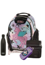 SET POLO με αποσπώμενο σακίδιο Trolley Base Free Unicorn με ίδια κασετίνα 2 θέσεων, παγούρι-θερμός (τυχαίας επιλογής) και ισοθερμικό τσαντάκι φαγητού S-007-8274-4