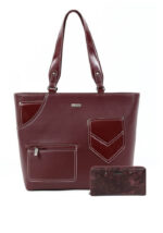 SET DOCA με τσάντα ώμου μπορντό και ίδιο πορτοφόλι S743