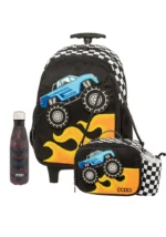 SET POLO με τσάντα νηπιαγωγείου TROLLEY JUNIOR BIBI Monster Truckμε τσαντάκι φαγητού και παγούρι-θερμός S-076-8351-3